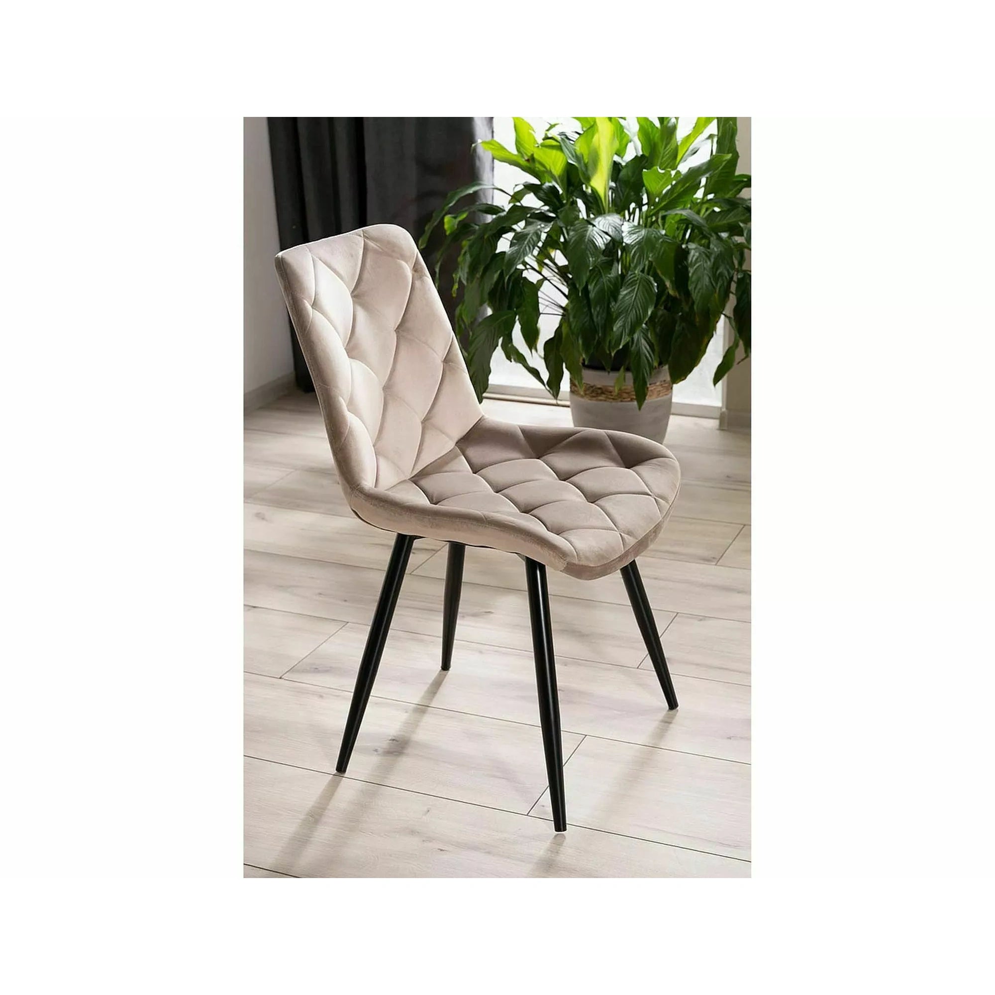 Scaun bej tapitat RALPH, stofa catifelata/metal, 51x42x88 cm