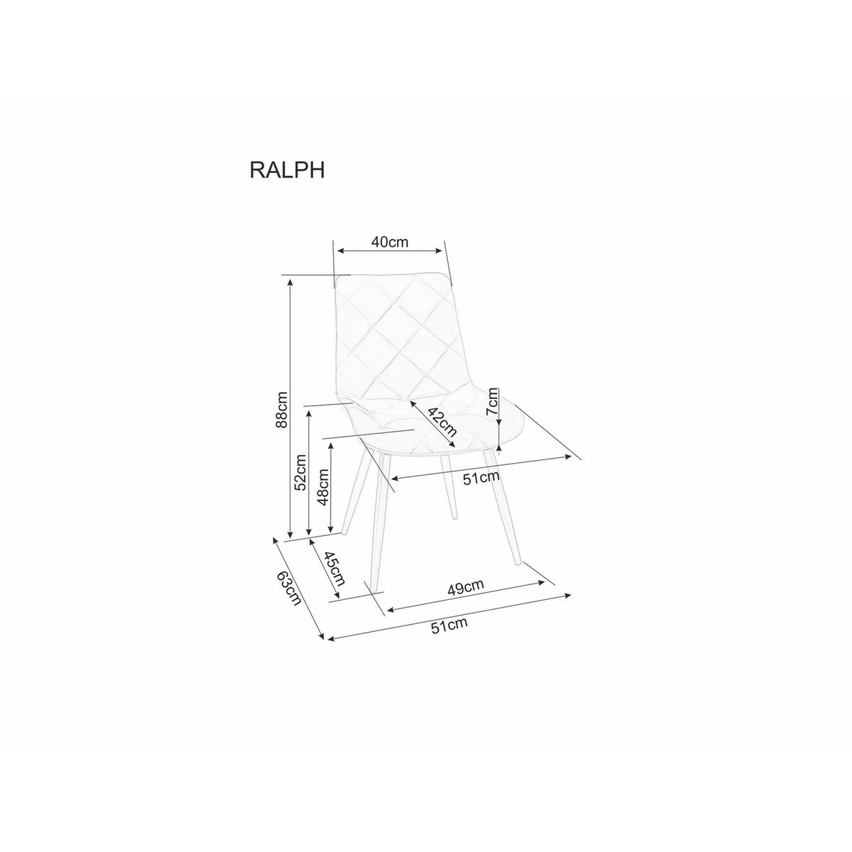 Scaun bej tapitat RALPH, stofa catifelata/metal, 51x42x88 cm