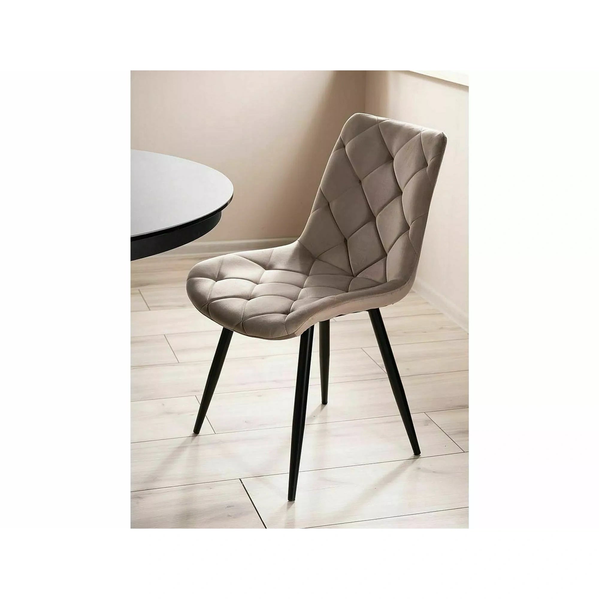 Scaun bej tapitat RALPH, stofa catifelata/metal, 51x42x88 cm