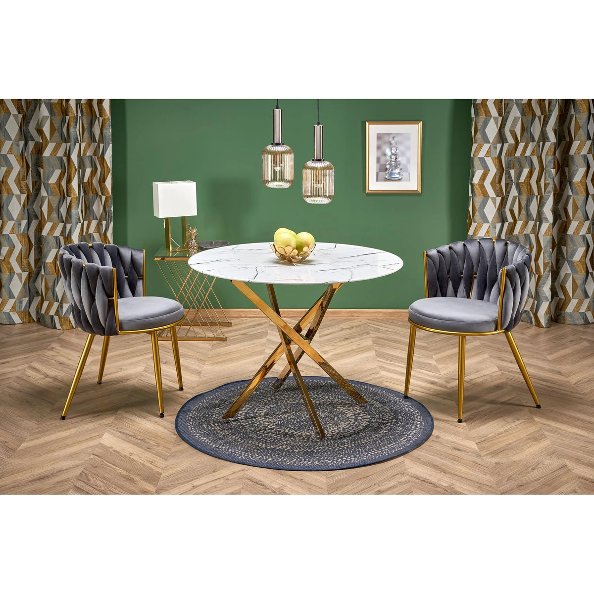 Scaun de dining K517, gri/auriu, stofa catifelata/metal, 57x60x79 cm
