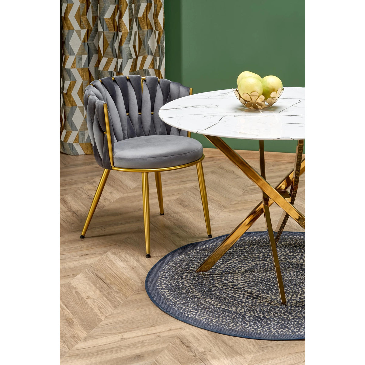 Scaun de dining K517, gri/auriu, stofa catifelata/metal, 57x60x79 cm