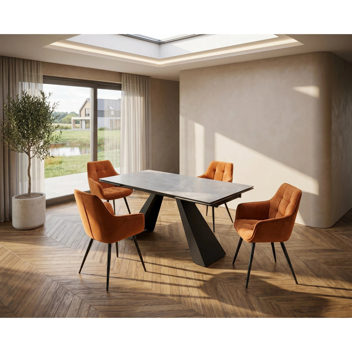 Scaun tapitat stofa LILIA, caramiziu/negru, 59x45x90 cm