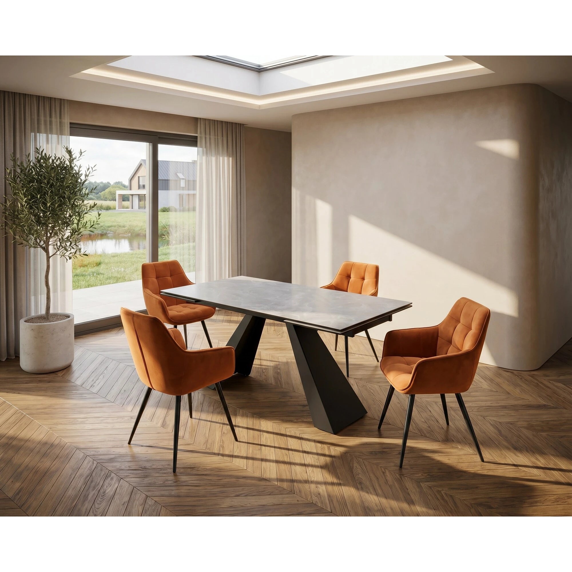 Scaun tapitat stofa LILIA, caramiziu/negru, 59x45x90 cm