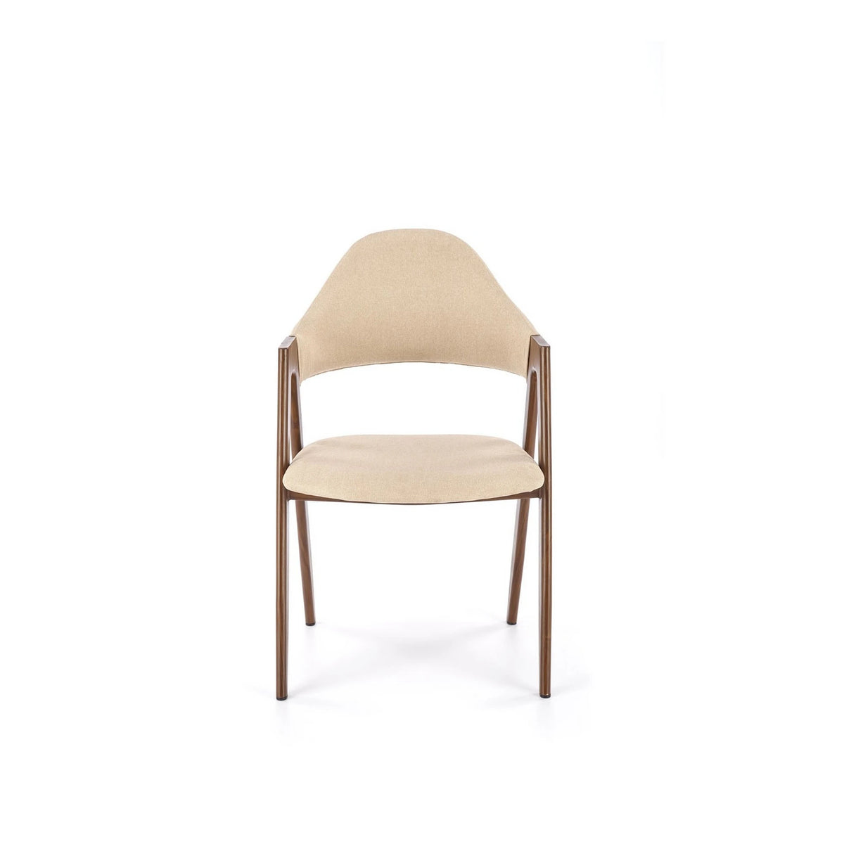 Scaun tapitat modern K344, bej/nuc, stofa clasica/metal, 51x57x82 cm