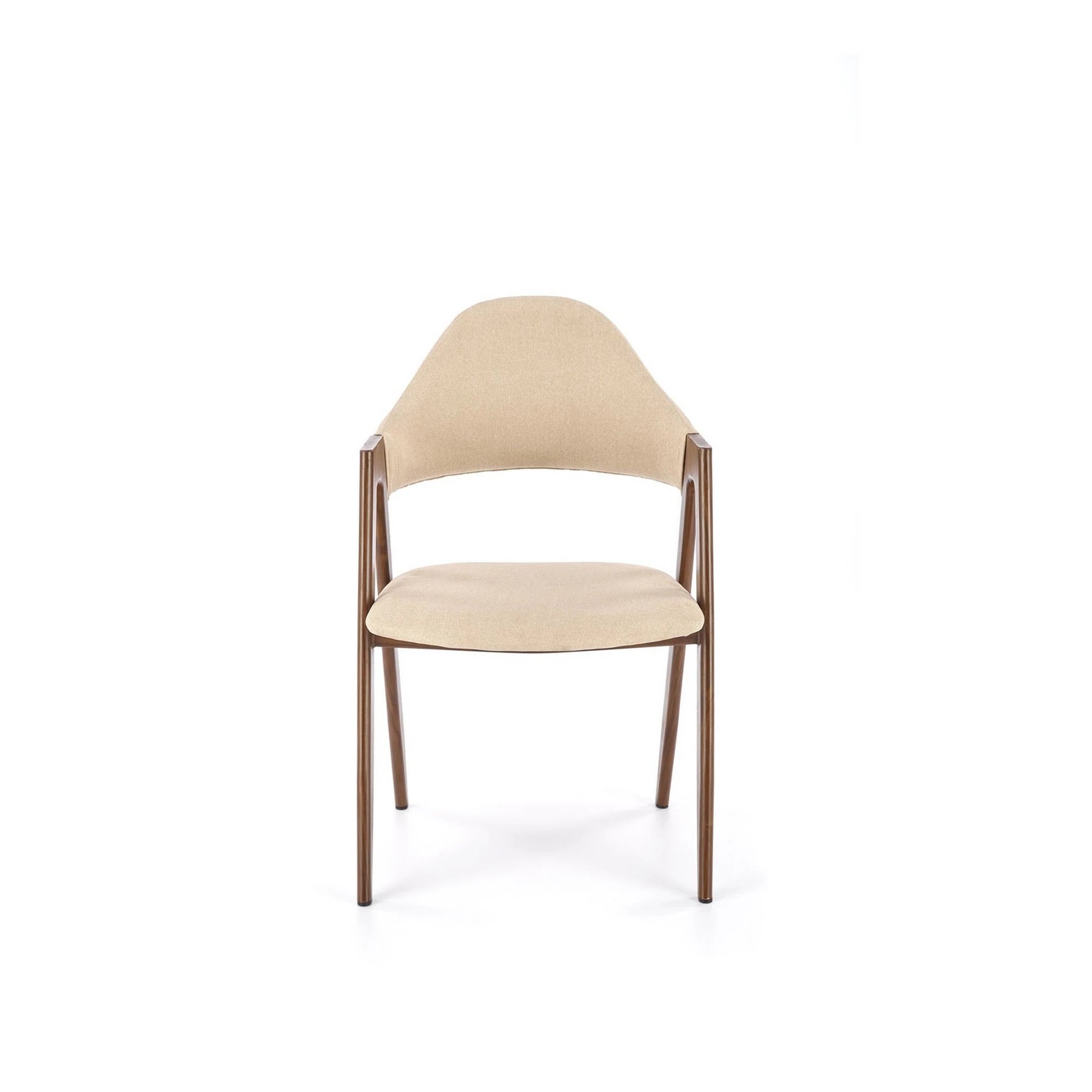 Scaun tapitat modern K344, bej/nuc, stofa clasica/metal, 51x57x82 cm