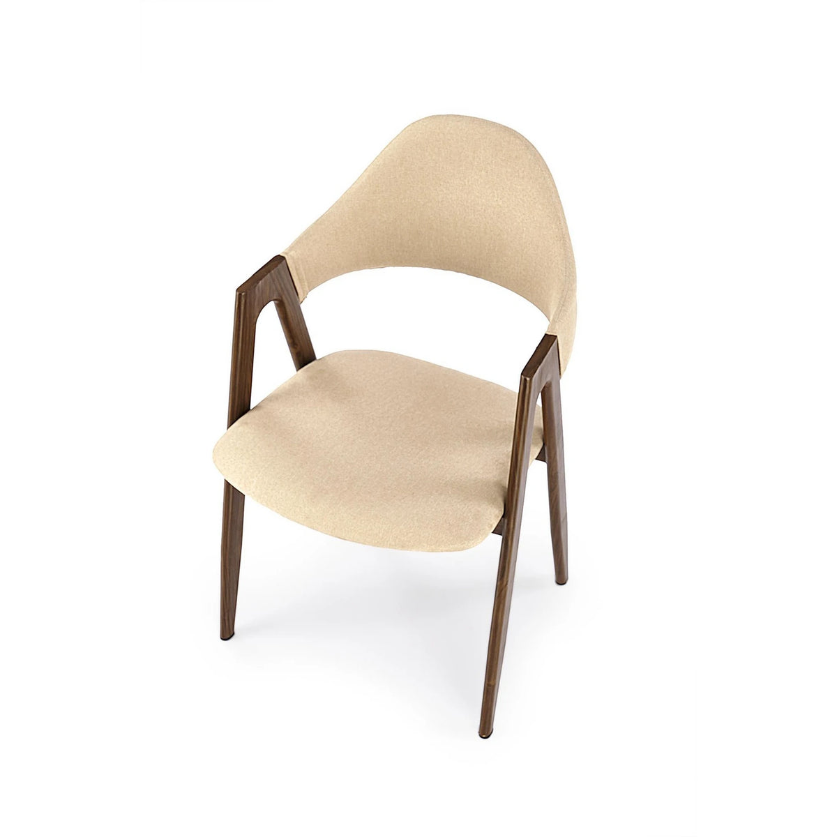 Scaun tapitat modern K344, bej/nuc, stofa clasica/metal, 51x57x82 cm