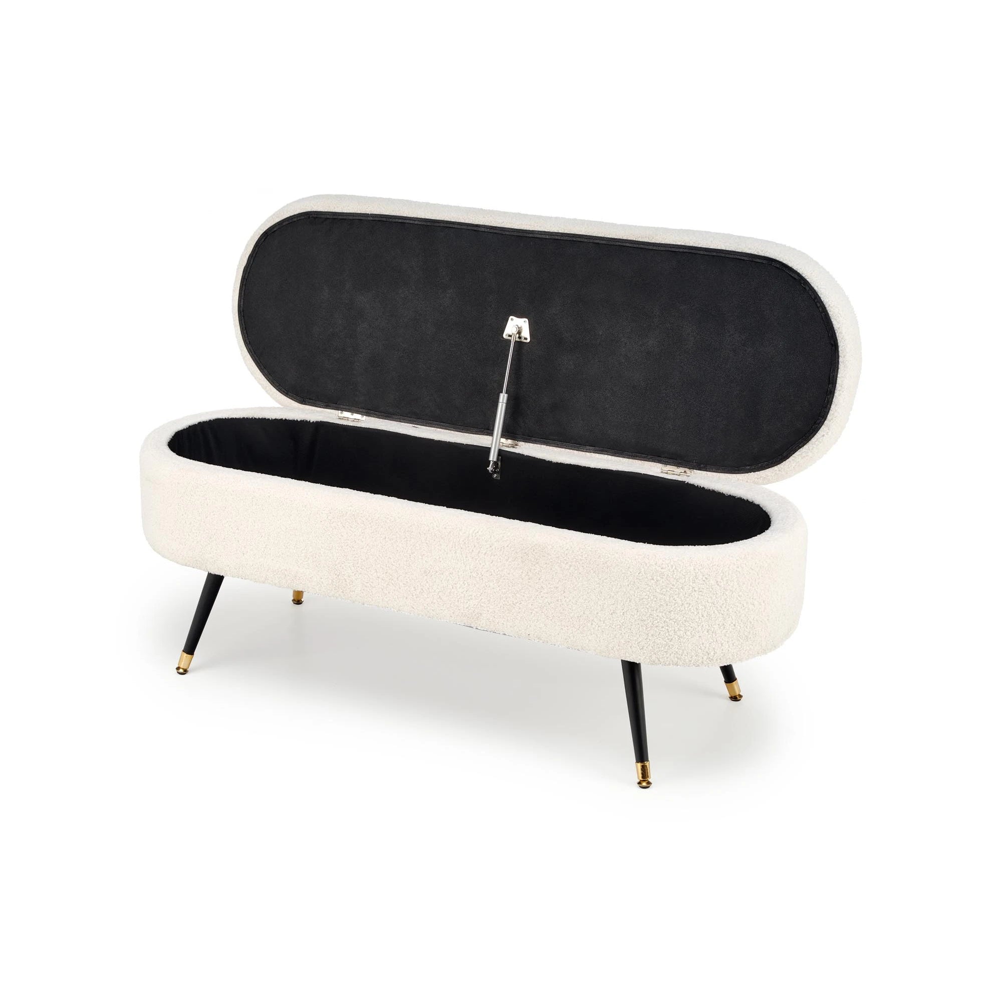 Bancheta pentru hol AVEIRO, stofa buclata crem, 120x46x40 cm