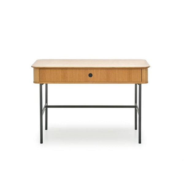 Birou SMART, stejar/negru, furnir/metal, 117x59x76 cm