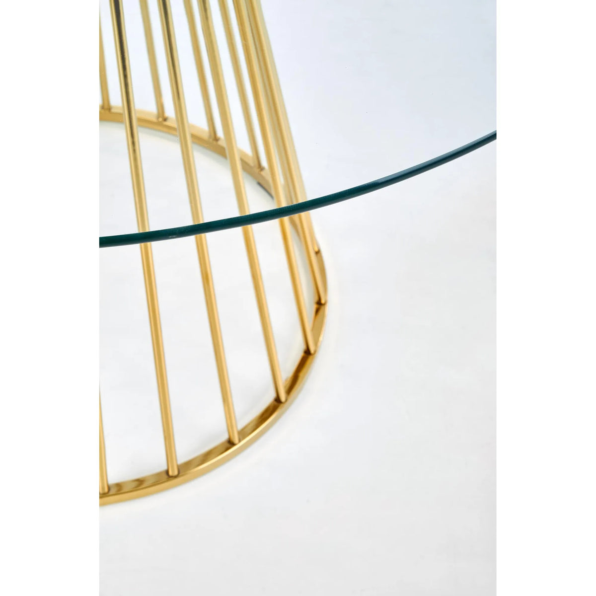 Masa sticla rotunda bucatarie LIVERPOOL, transparent/auriu, 120x120x75 cm