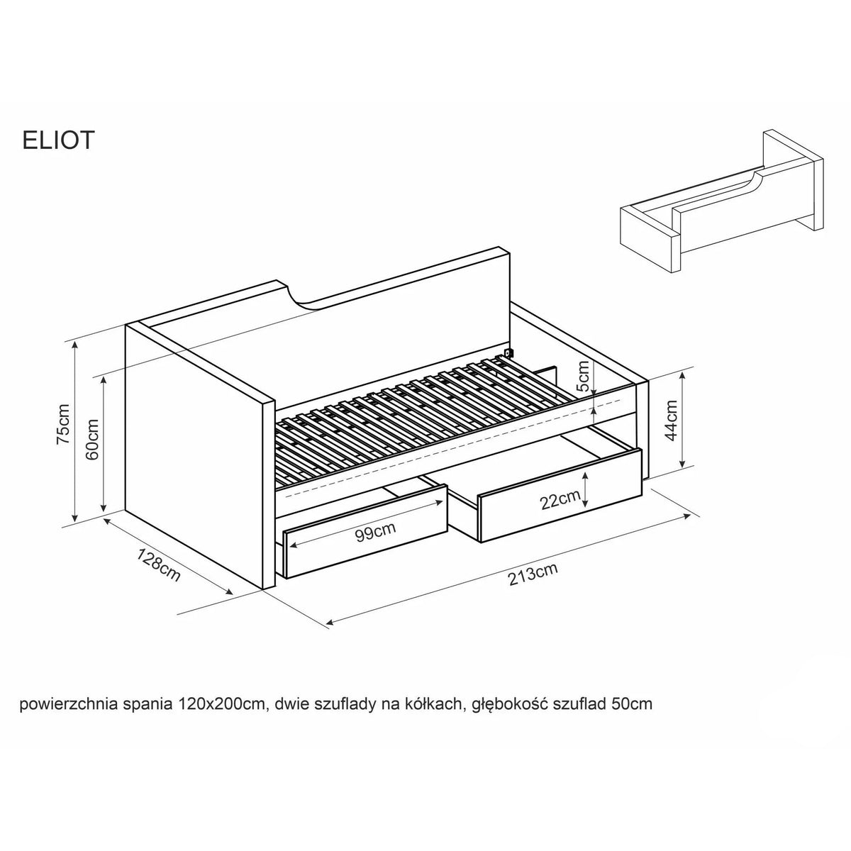 Pat colt dormitor ELIOT 120x200, stofa catifelata bej inchis - Tap 228, cu spatiu depozitare si somiera