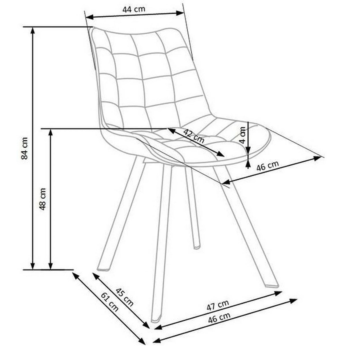 Scaun K332, bej/negru, stofa catifelata/metal, 46x61x84 cm