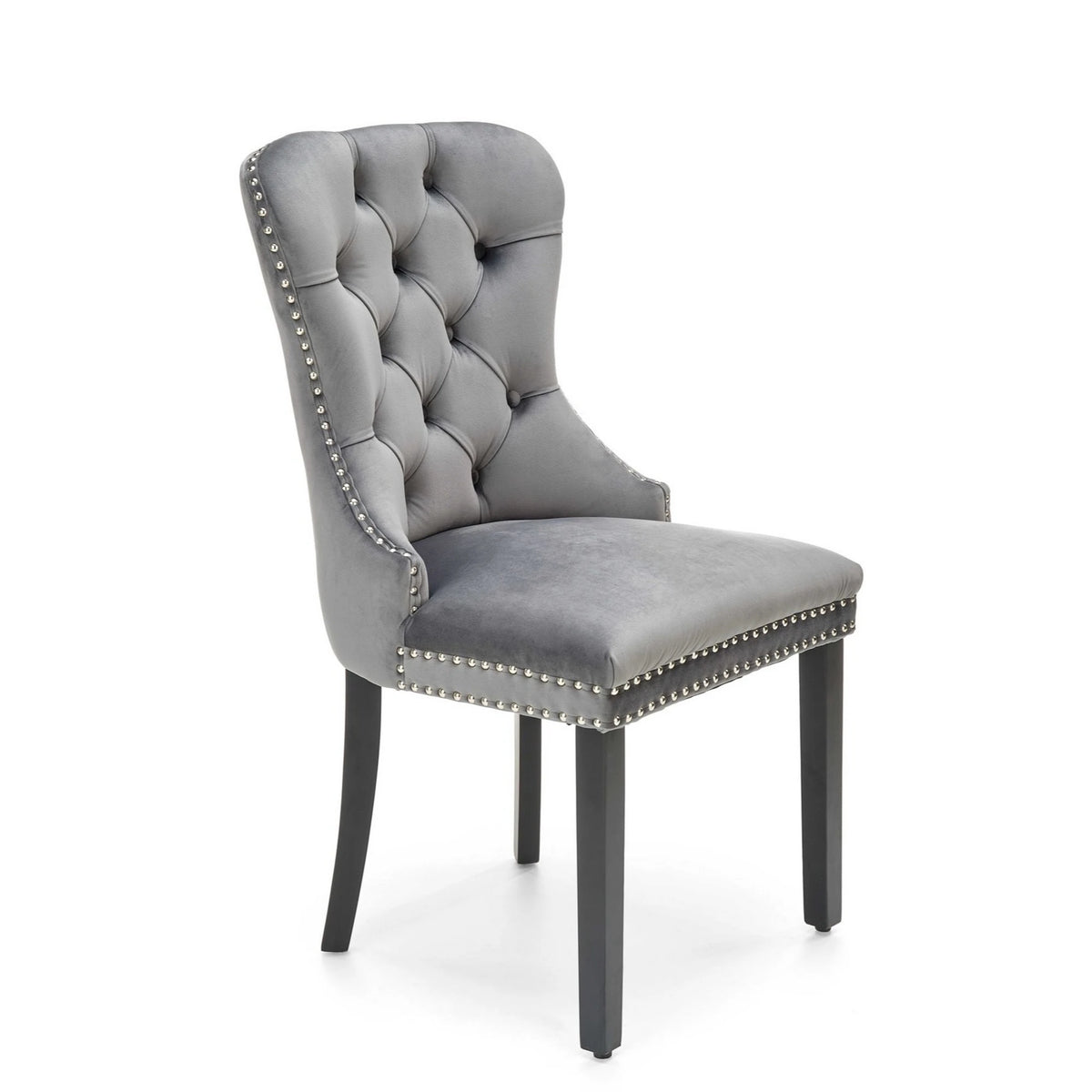 Scaun tapitat dining MIYA, gri/negru, stofa catifelata, 54x60x100 cm