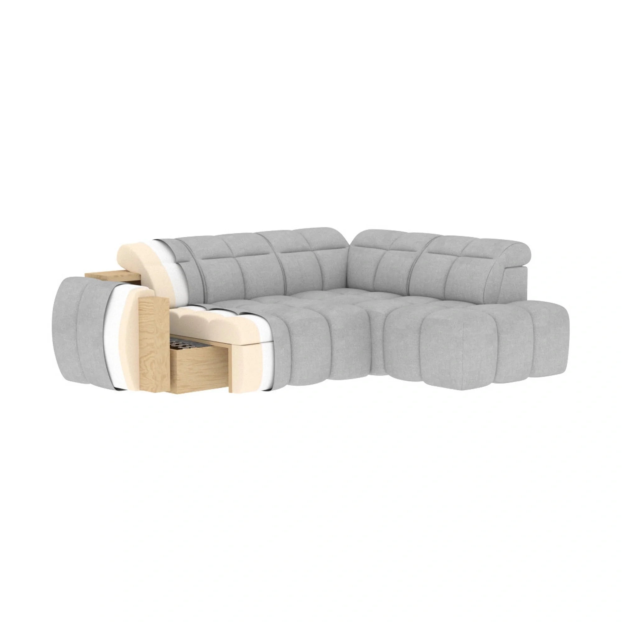 Coltar FALCONN, sezlong stanga, stofa clasica somon - Xillar 24, cu reglaj electric, tetiere reglabile si lada depozitare, 258x208x107 cm