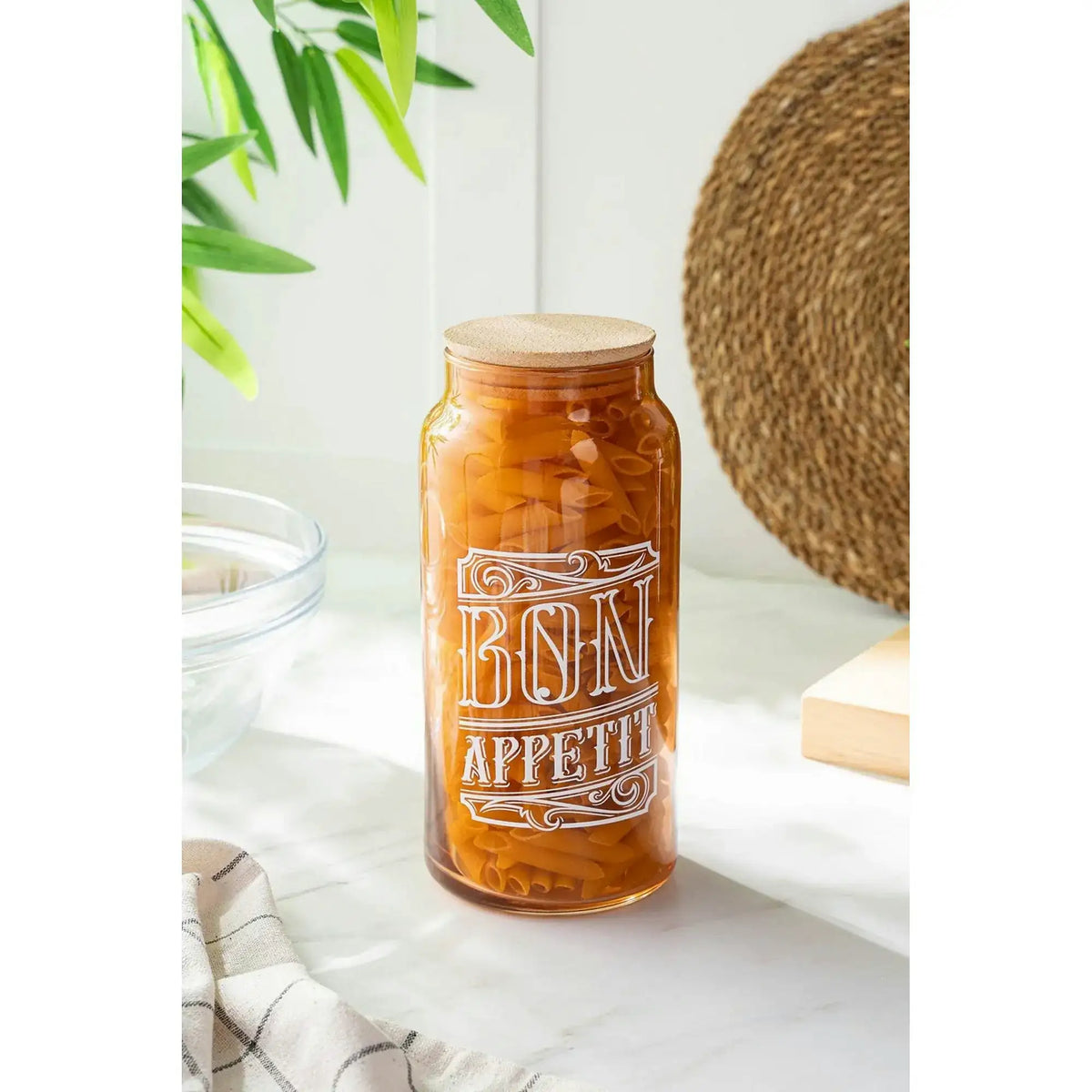 Borcan cu capac 503HRN1187, portocaliu/maro, sticla/lemn, 1400 ml