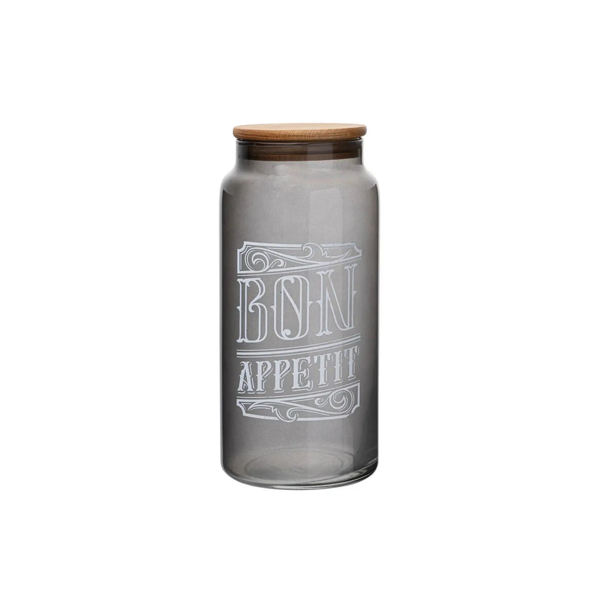 Borcan cu capac 503HRN1188, transparent/maro, sticla/lemn, 1400 ml