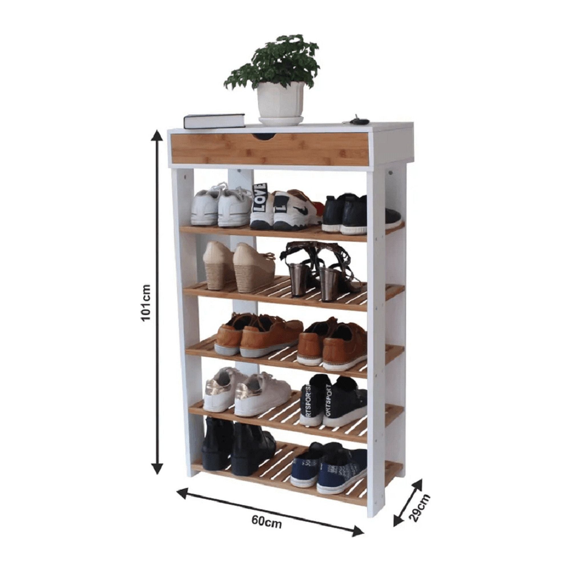 Pantofar NUGET TYP 2, alb/stejar, MDF/lemn, 60x29x101 cm
