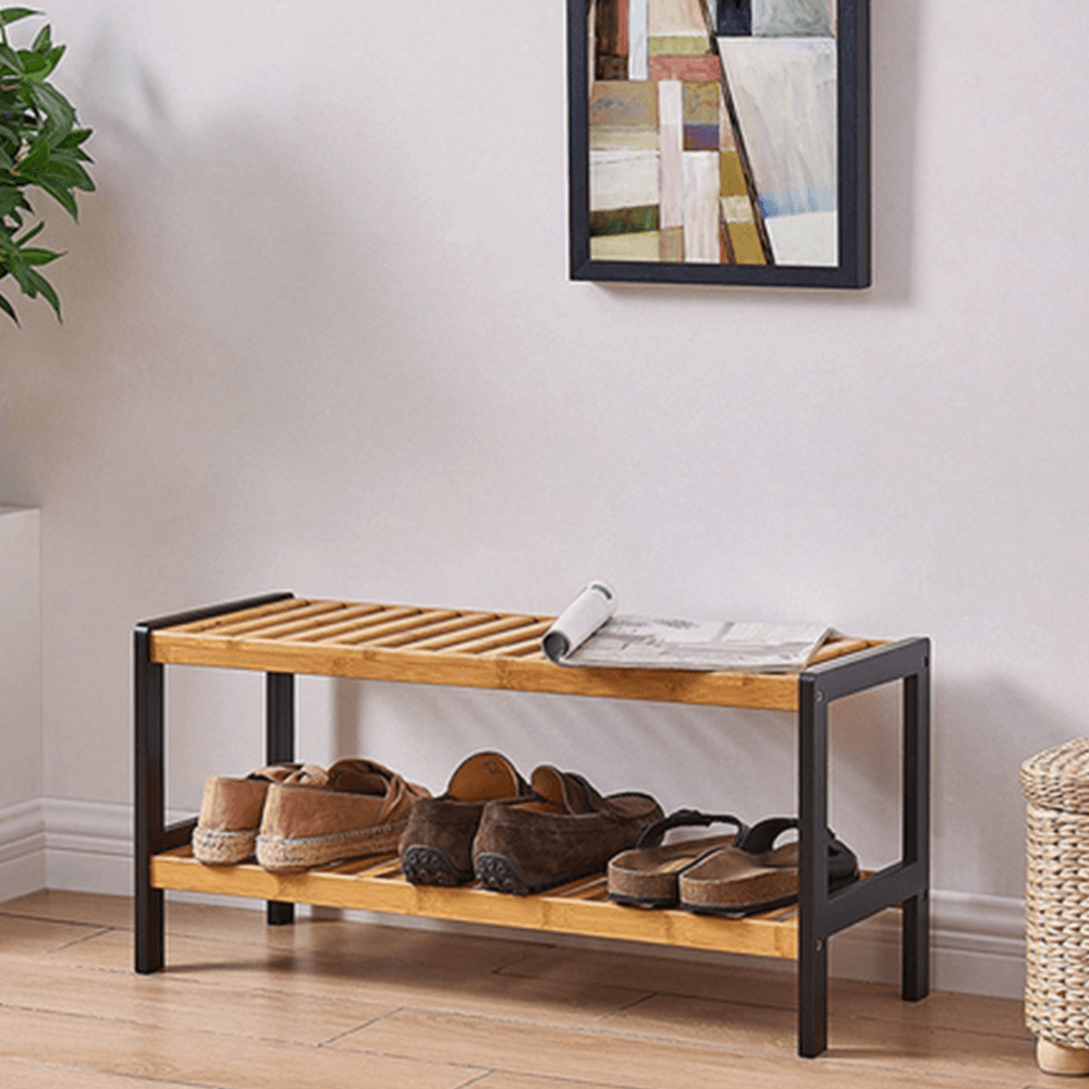 Pantofar KONTRE, negru/stejar, 70x26x34 cm