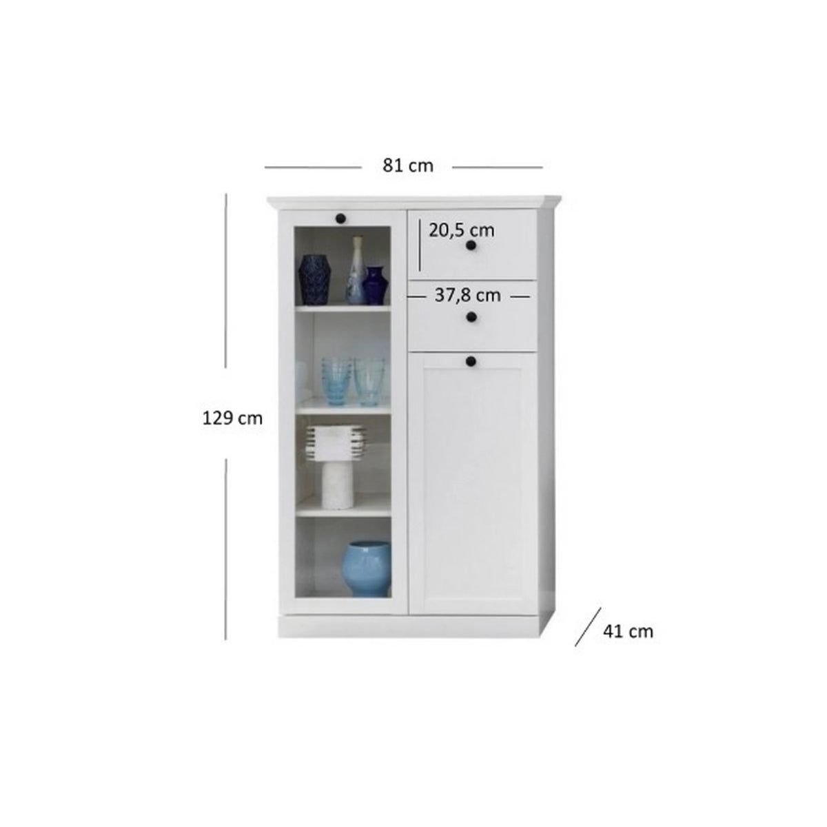 Vitrina living moderna BRANDSON, alb, PAL laminat, cu iluminare led, 81x41x129 cm