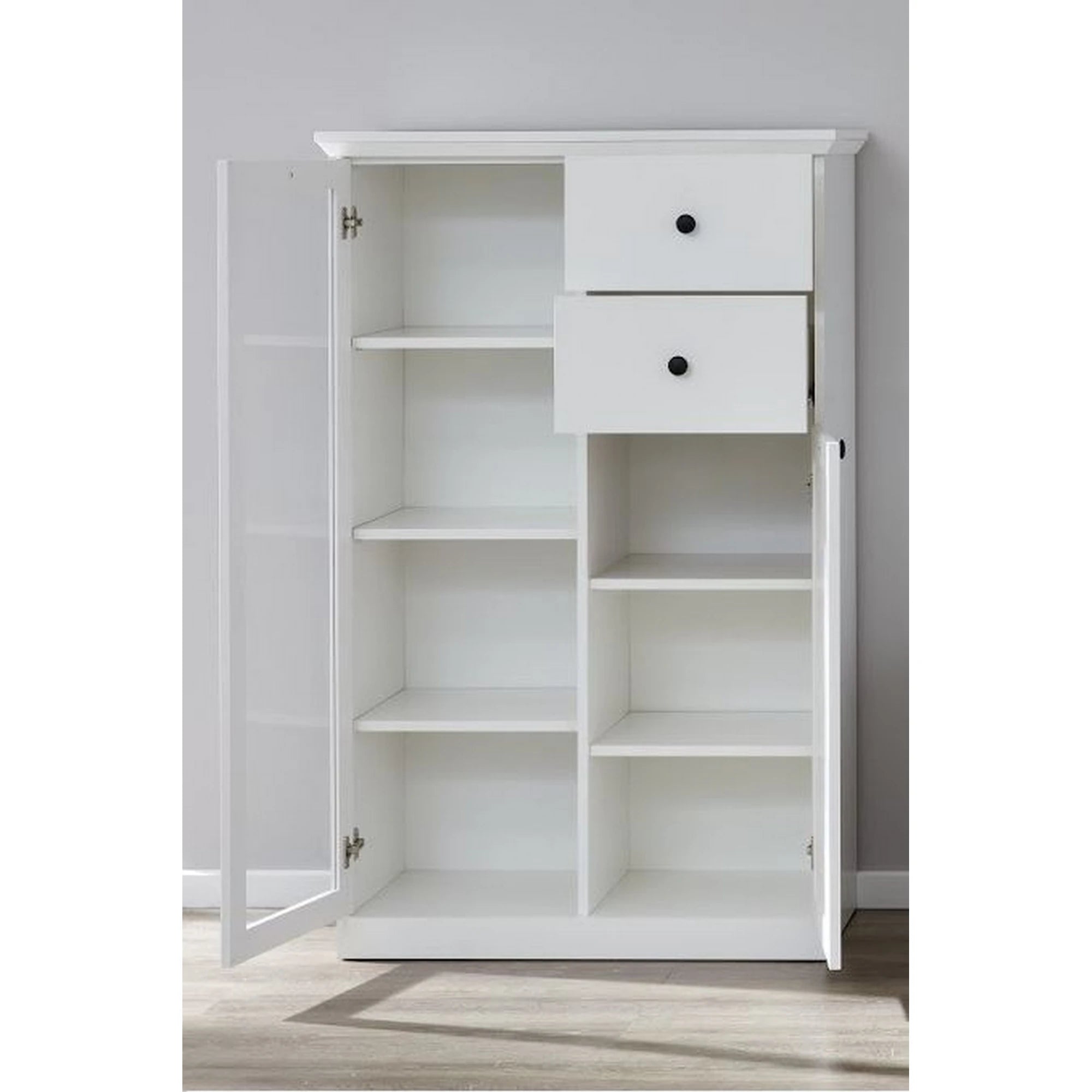 Vitrina living moderna BRANDSON, alb, PAL laminat, cu iluminare led, 81x41x129 cm
