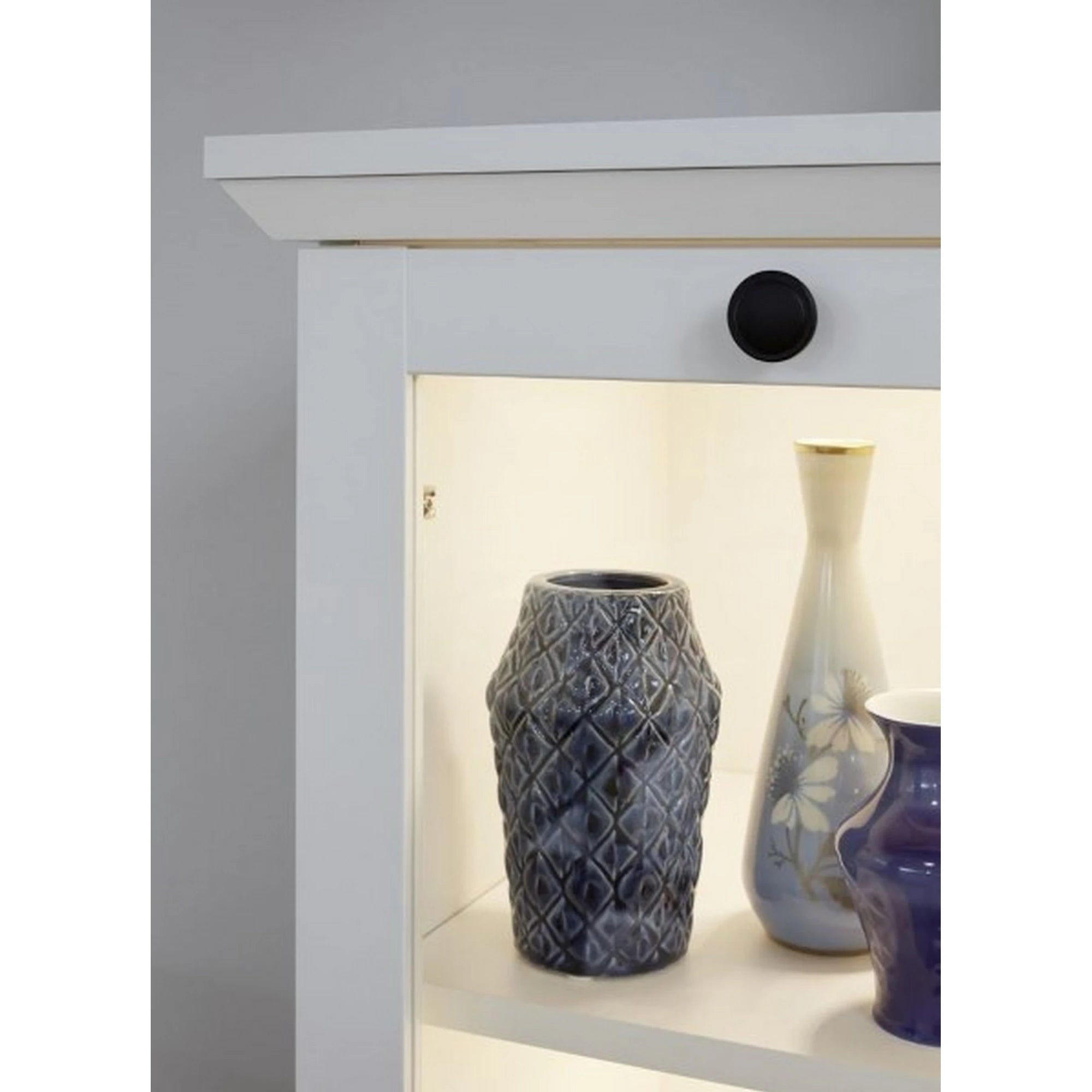 Vitrina living moderna BRANDSON, alb, PAL laminat, cu iluminare led, 81x41x129 cm