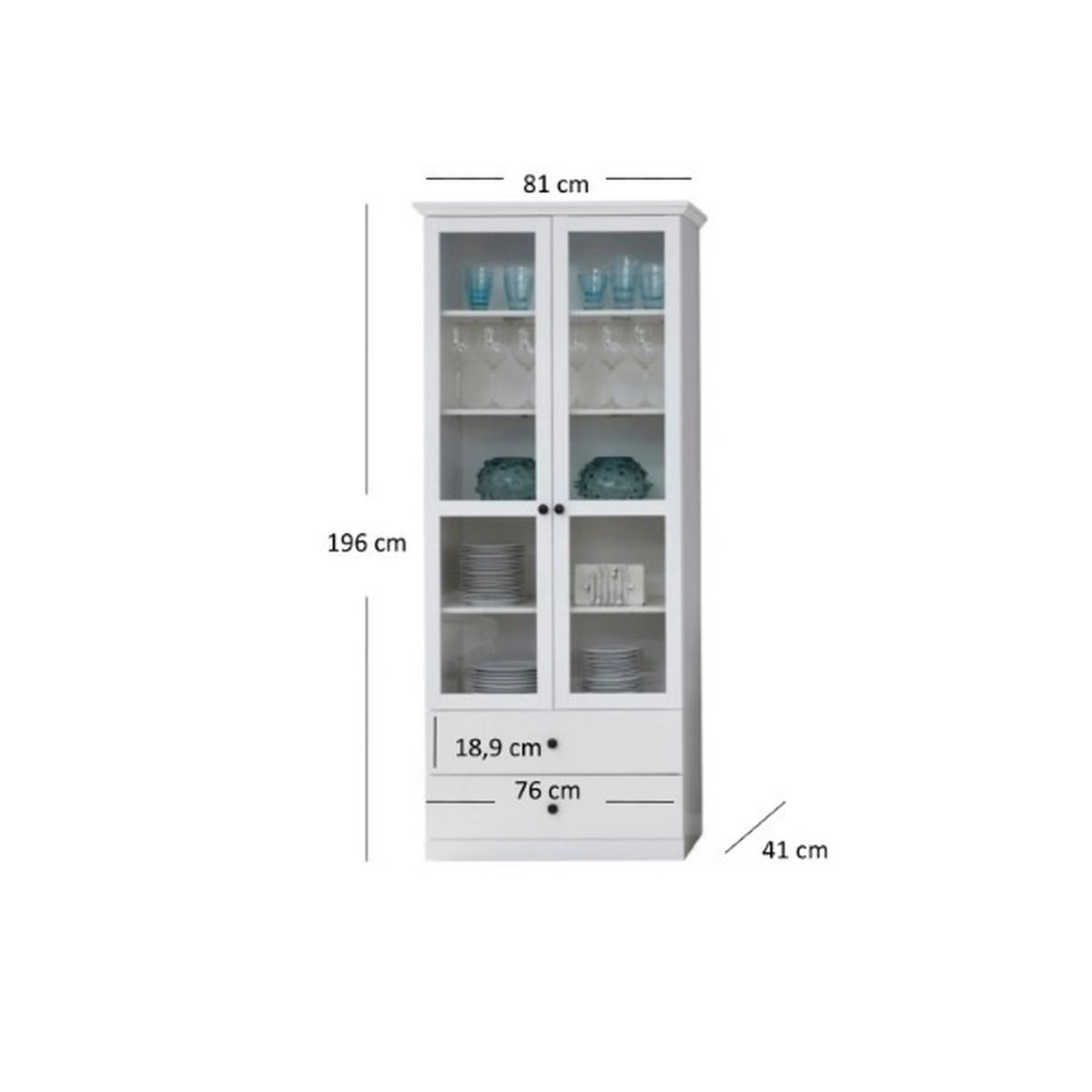 Vitrina living moderna BRANDSON, alb, PAL laminat, cu iluminare led, 81x41x196 cm