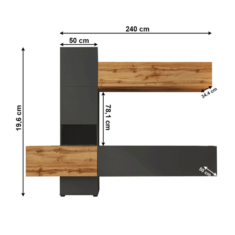 Mobilier living BRISTOL, stejar wotan/gri antracit, PAL melaminat, 3 piese, 240x50x196 cm