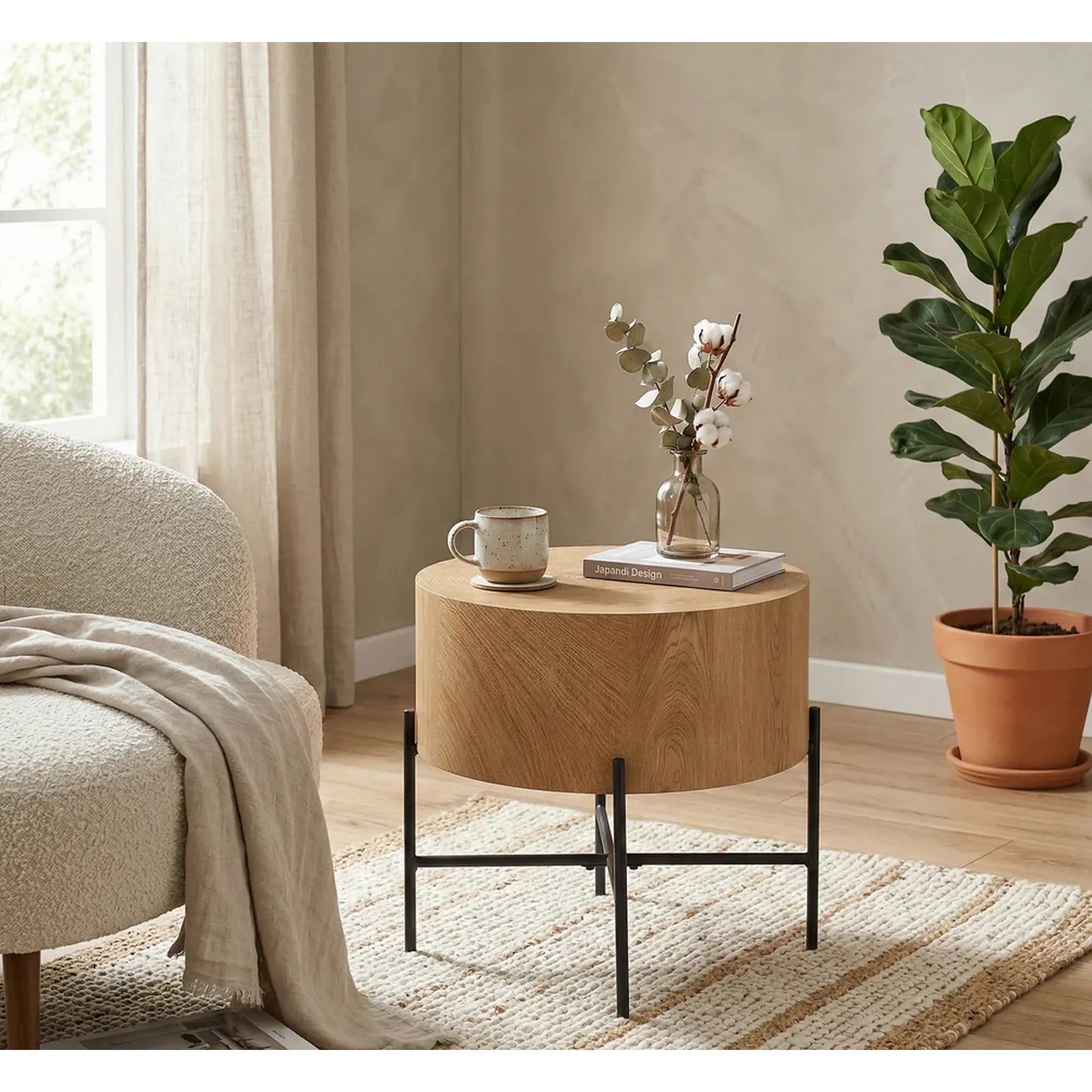 Masuta cafea BROOKLYN S, stejar natural/negru, 45x45x45 cm