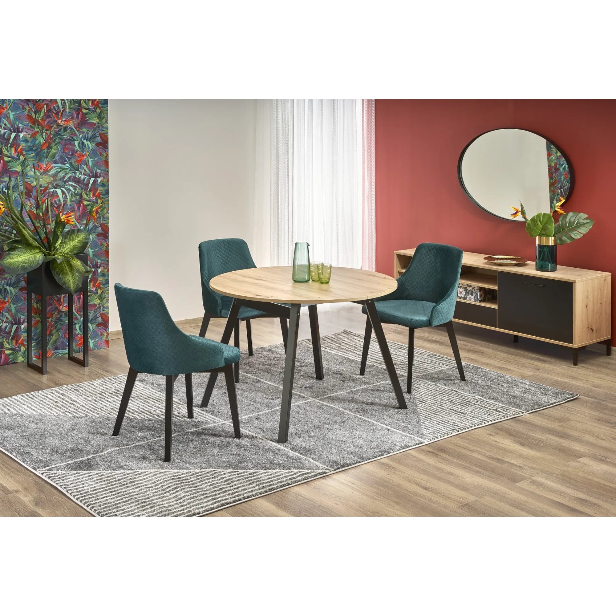 Masa rotunda extensibila bucatarie RUBEN, stejar artisan/negru, 102/142x102x73 cm