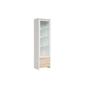 Vitrina KASPIAN, alb/stejar sonoma, PAL/sticla securizata, 56x41x201 cm