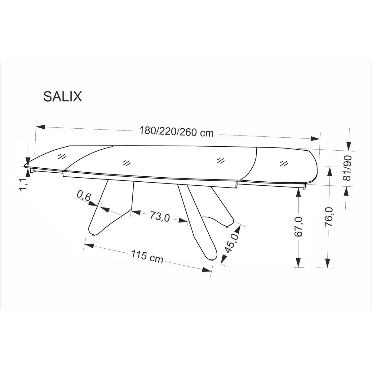 Masa extensibila SALIX, travertin/casmir, piatra sinterizata/otel, 180/260x90x76 cm