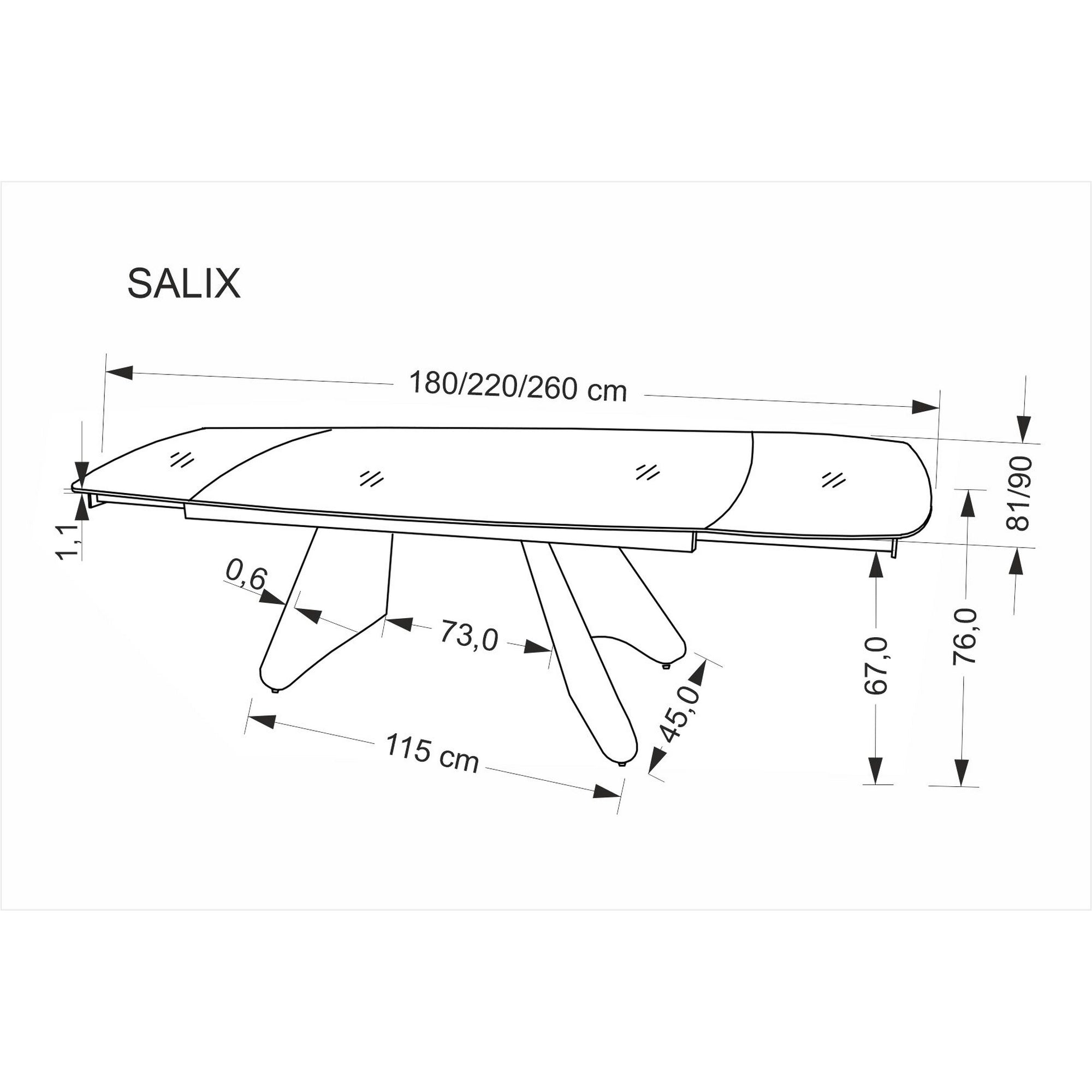 Masa extensibila SALIX, travertin/casmir, piatra sinterizata/otel, 180/260x90x76 cm
