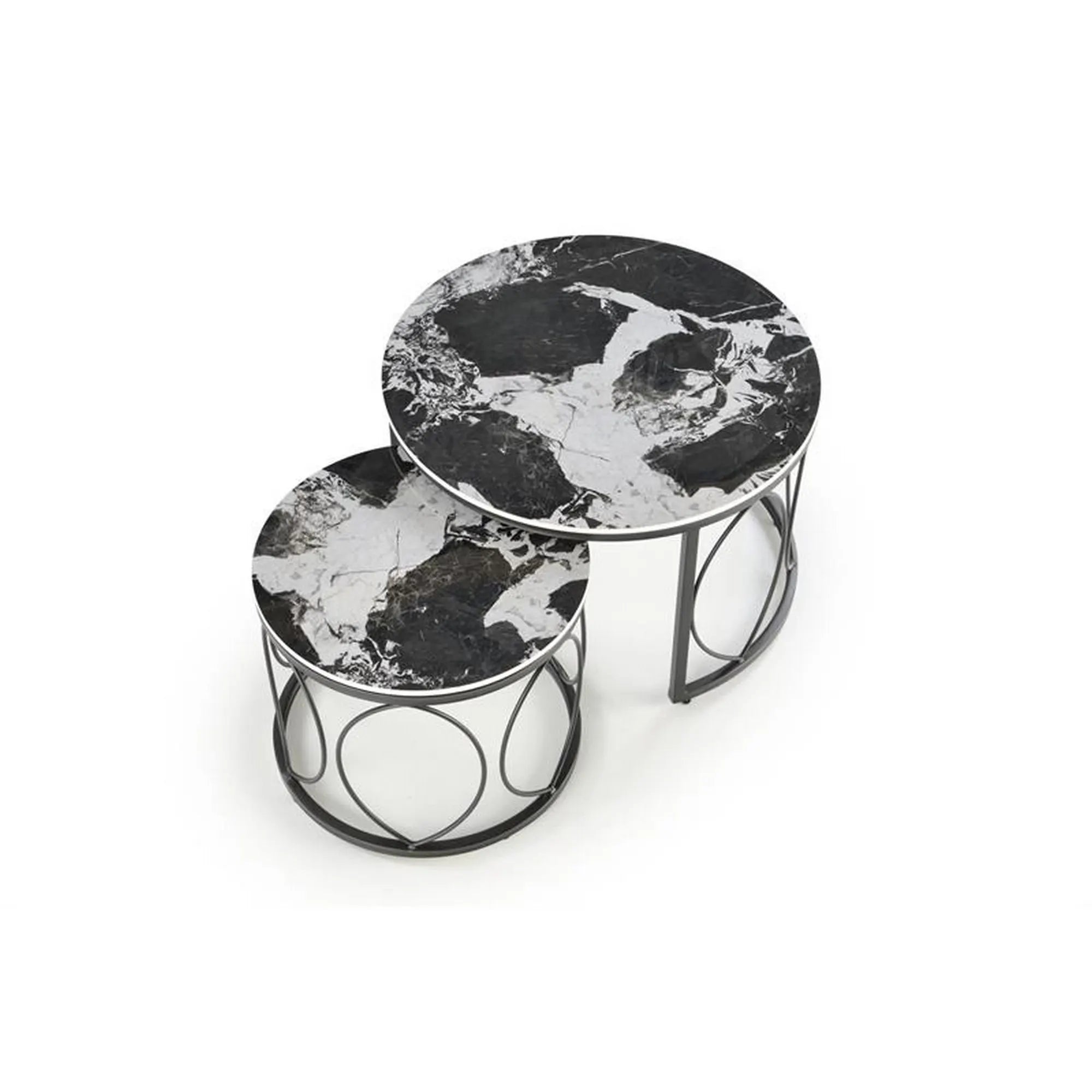 Set 2 masute ALEXANDRA, negru, ceramica/metal, 70x47/50x41 cm