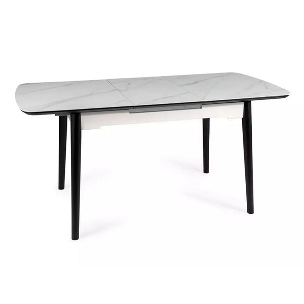 Masa extensibila APOLLO, alb cu efect de marmura/negru, 120/160x80x76 cm