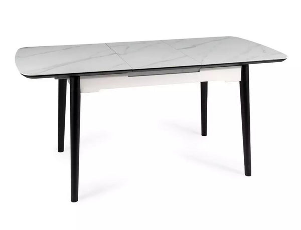 Masa extensibila APOLLO, alb cu efect de marmura/negru, 120/160x80x76 cm