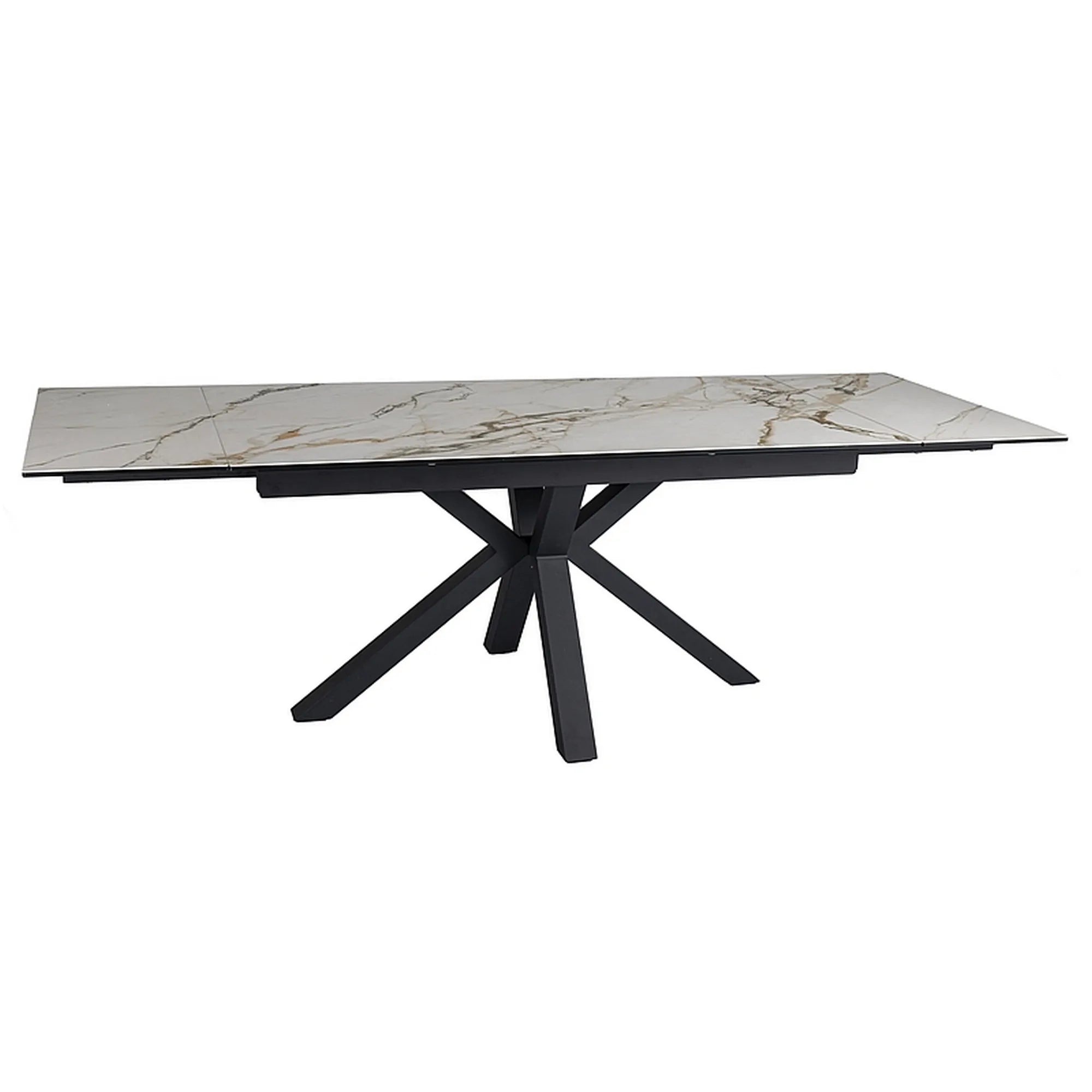 Masa extensibila sticla securizata COLUMBUS, alb cu efect de marmura/negru, sticla/ceramica/metal, 160/240x90x76 cm