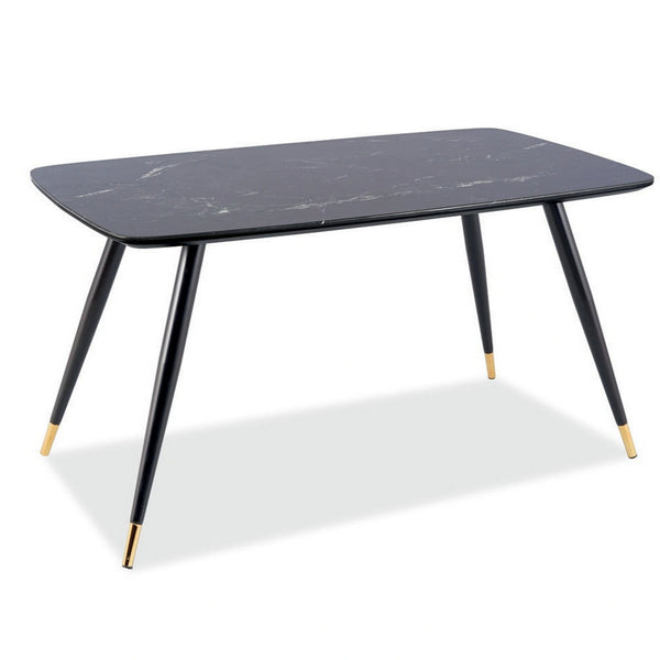 Masa CYRYL, negru cu efect de marmura, 140x80x75 cm