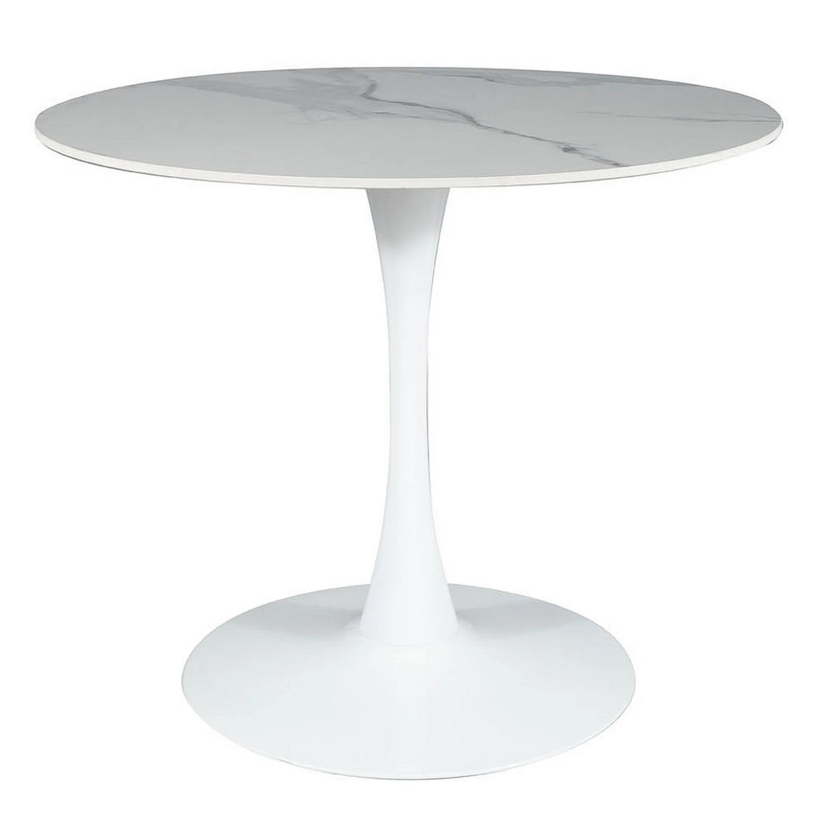 Masa ESPERO, alb cu efect de marmura/alb, ceramica/metal, 90x90x75 cm