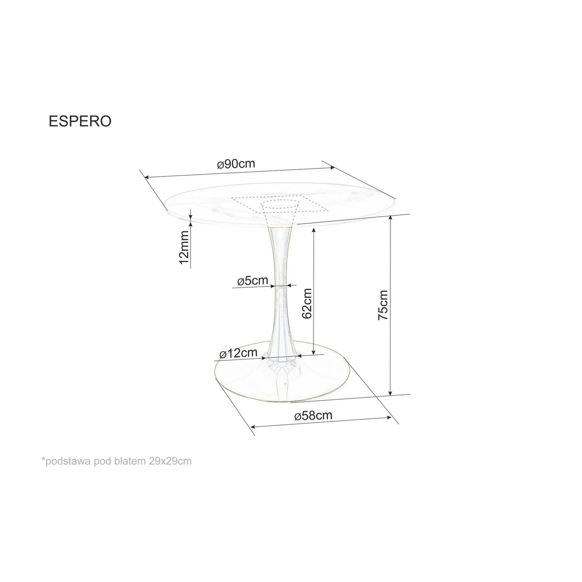 Masa ESPERO, alb cu efect de marmura/alb, ceramica/metal, 90x90x75 cm