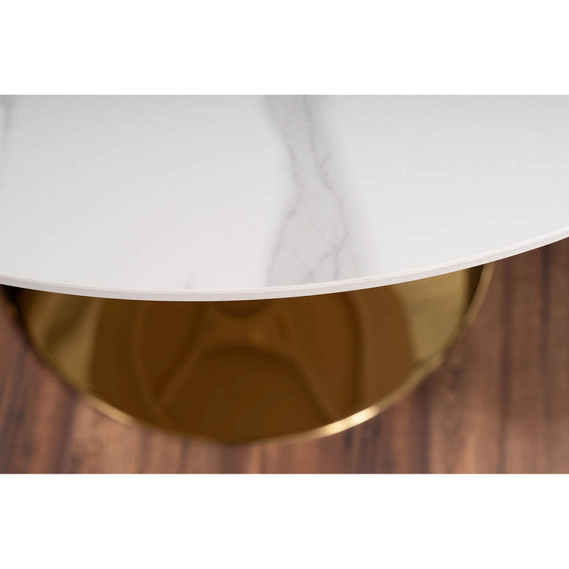 Masa ESPERO, alb lucios/auriu, ceramica/metal, 90x75 cm
