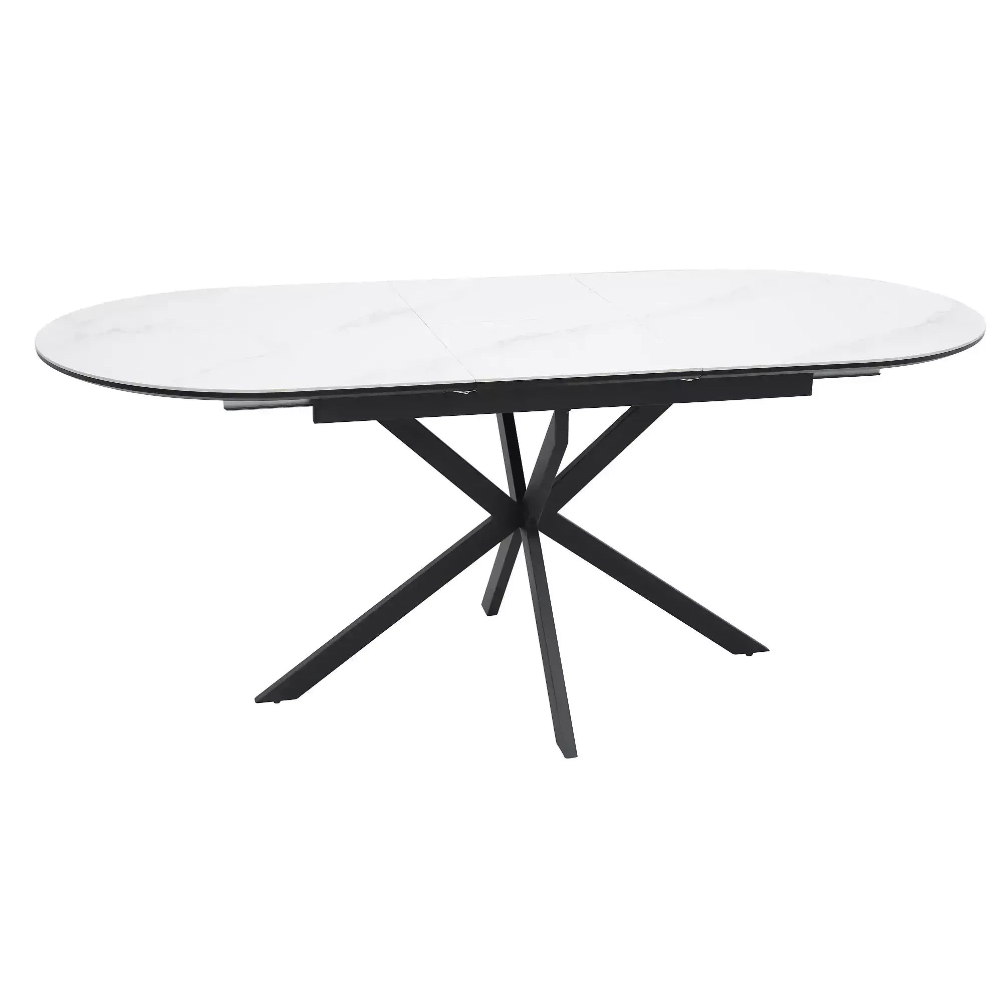 Masa extensibila pentru sufragerie GASTON, alb/negru, ceramica/metal, 140/180x80x76 cm