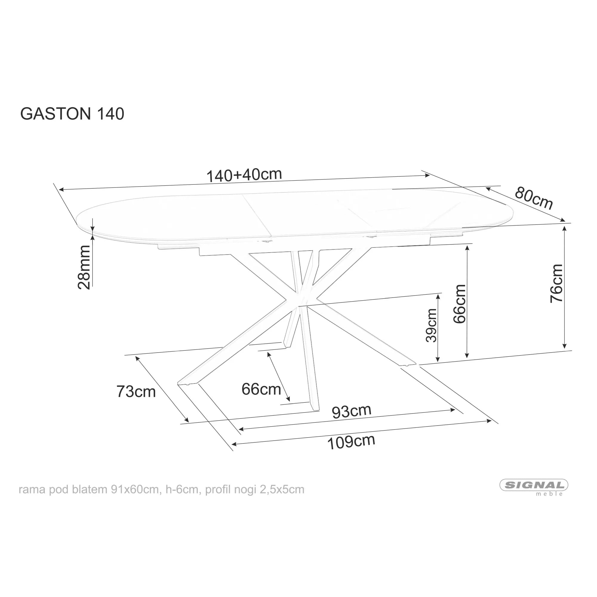 Masa extensibila pentru sufragerie GASTON, alb/negru, ceramica/metal, 140/180x80x76 cm
