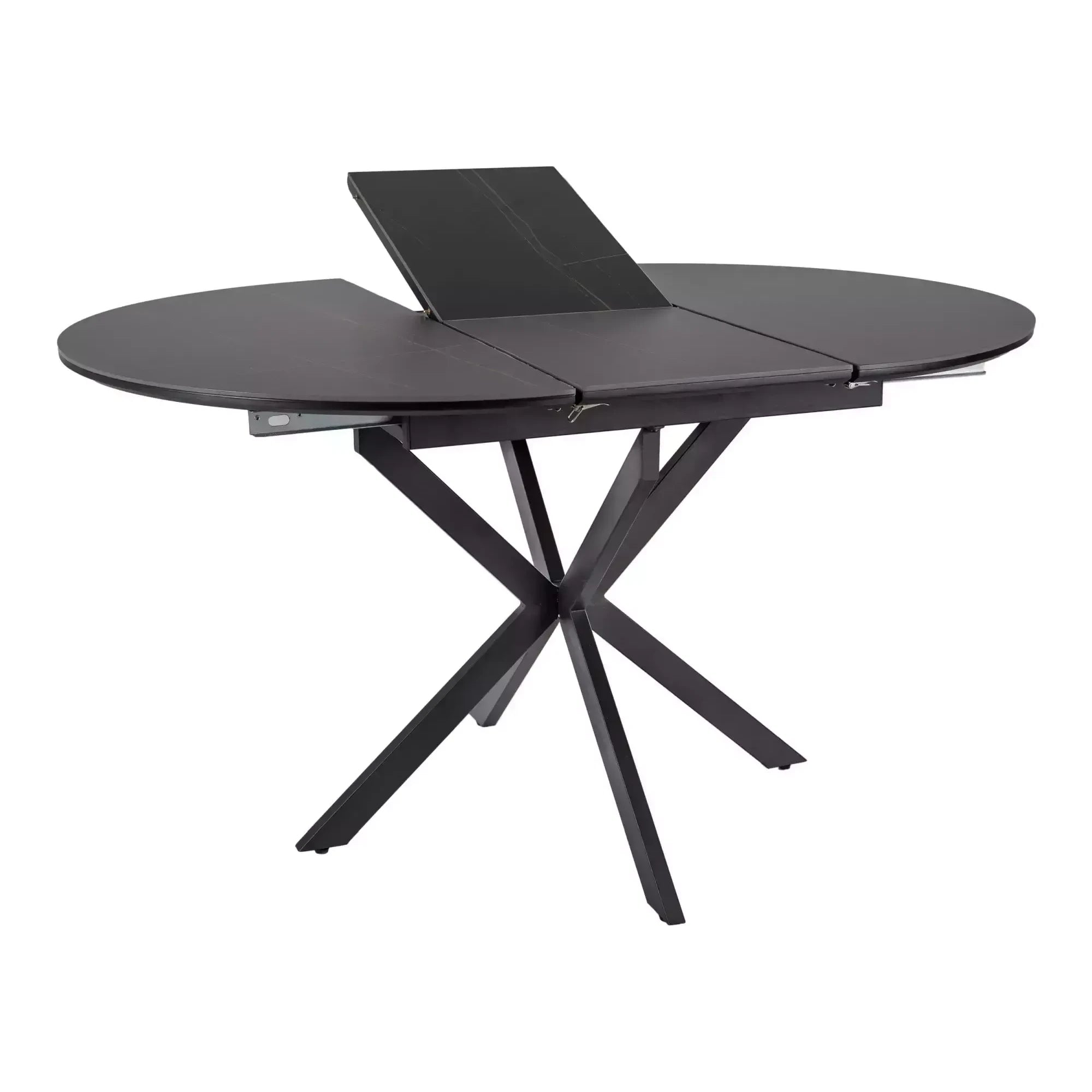 Masa extensibila GASTON, negru mat cu efect de marmura, ceramica/metal, 100/135x100x76 cm
