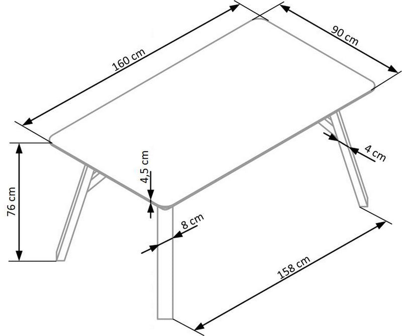 Masa HALIFAX, gri beton/negru, 160x90x76 cm