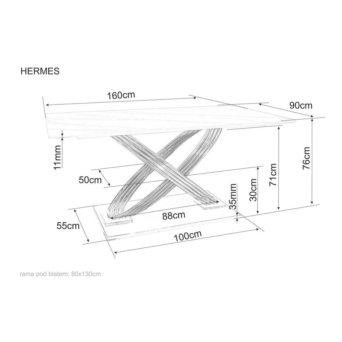 Masa dining 160 cm HERMES, alb cu efect de marmura/auriu, ceramica/metal, 160x90x75 cm