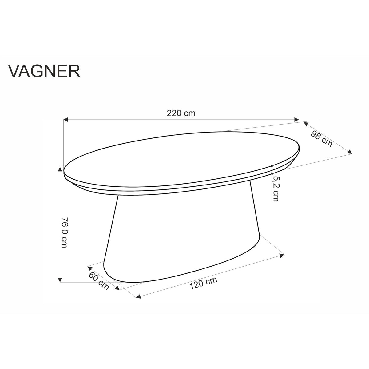 Masa moderna dining VAGNER, nuc, 220x98x76 cm