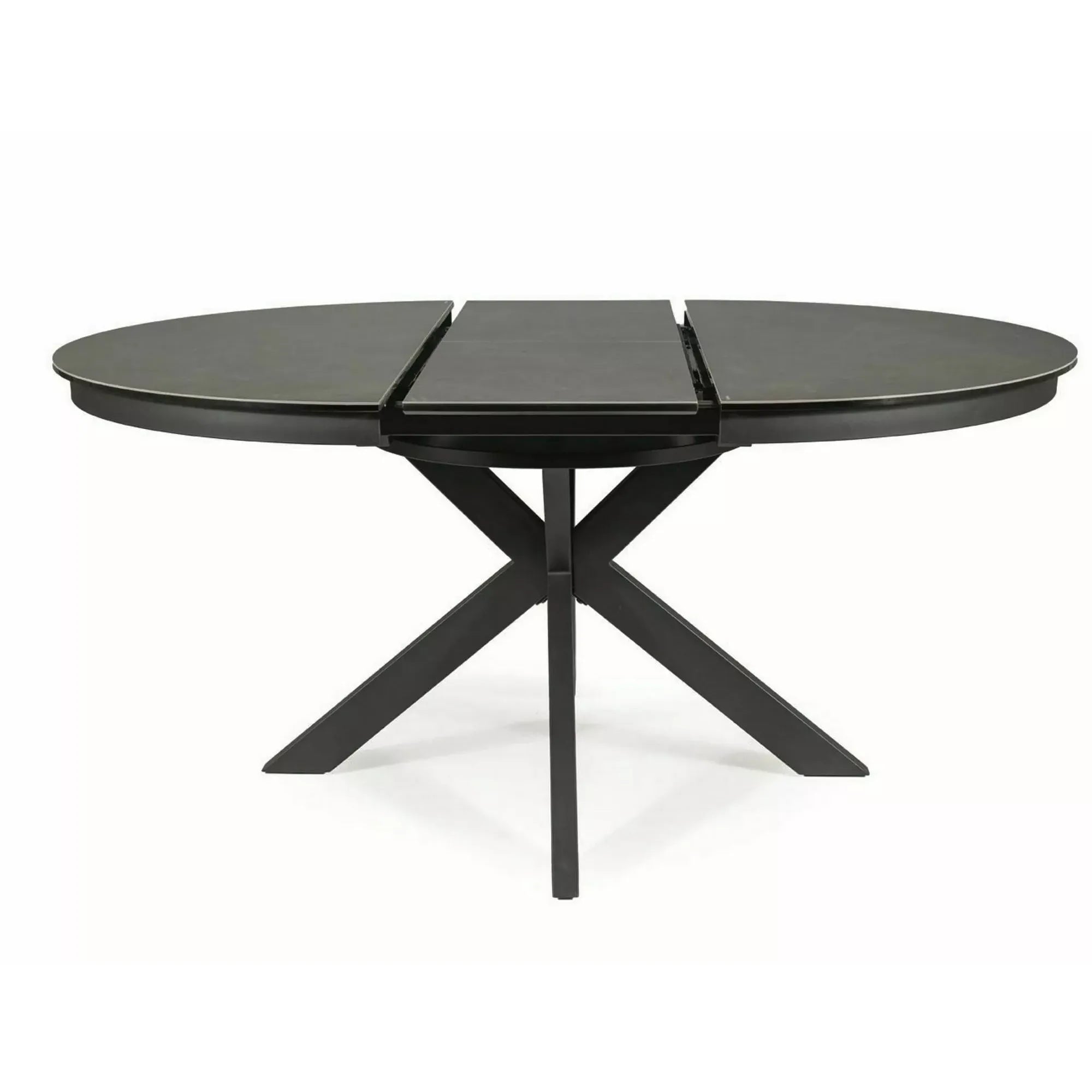 Masa rotunda extensibila 120 cm PORTO, gri inchis/negru mat, sticla securizata/metal