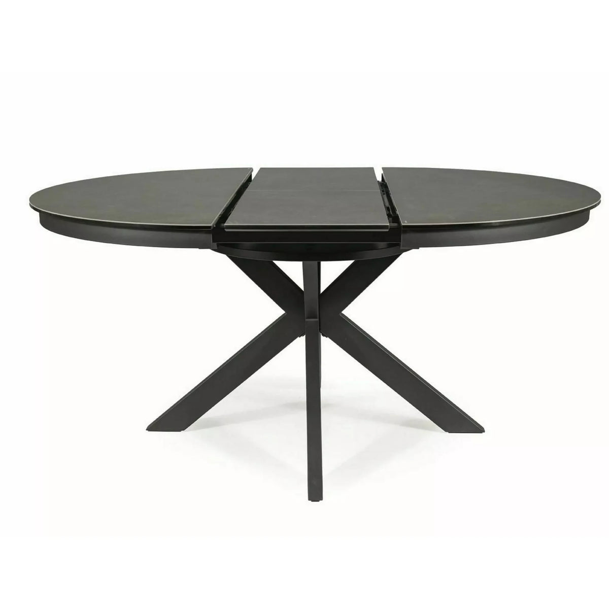Masa rotunda extensibila 120 cm PORTO, gri inchis/negru mat, sticla securizata/metal