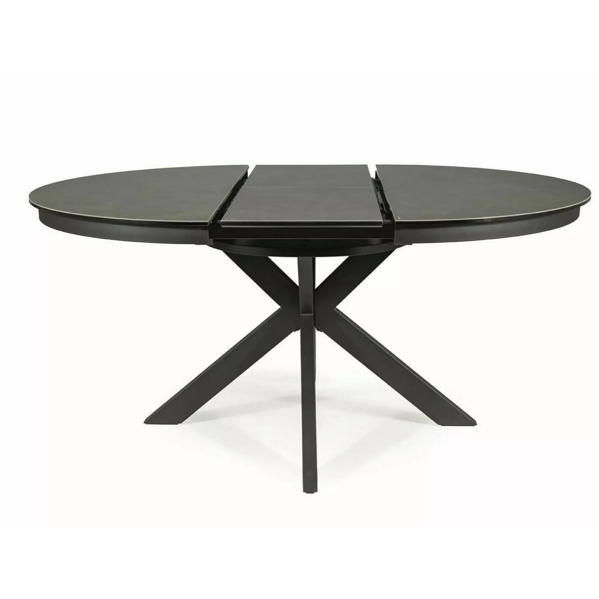 Masa rotunda extensibila 120 cm PORTO, gri inchis/negru mat, sticla securizata/metal