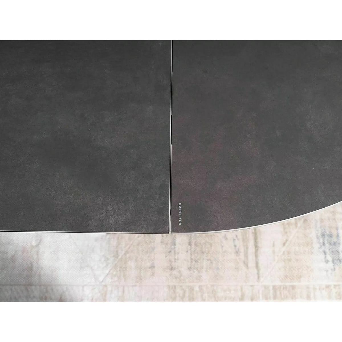 Masa rotunda extensibila 120 cm PORTO, gri inchis/negru mat, sticla securizata/metal