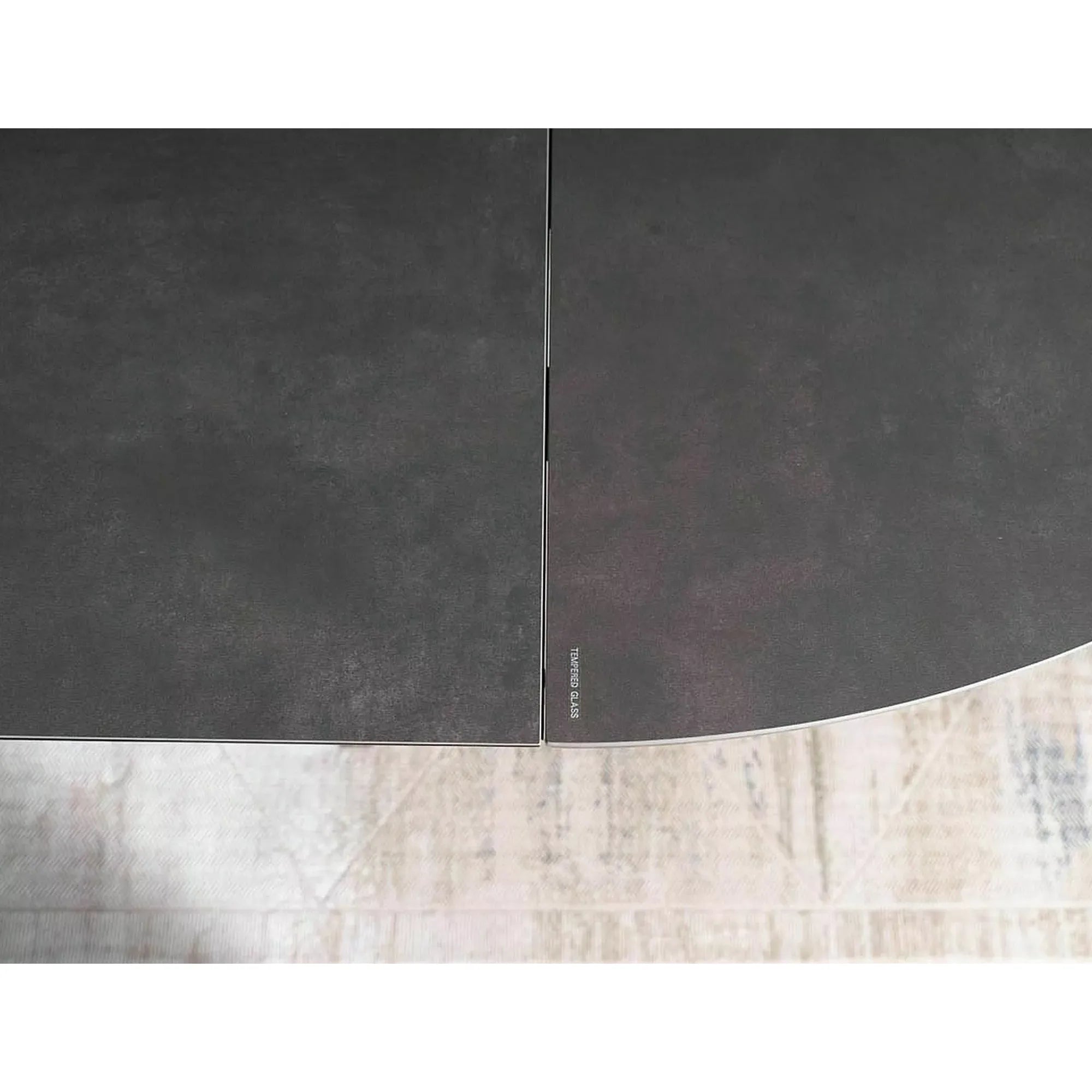 Masa rotunda extensibila 120 cm PORTO, gri inchis/negru mat, sticla securizata/metal